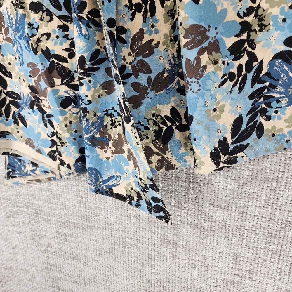J. Jill Faux Wrap Floral Skirt Womens SP Petite Cream Blue Brown Stretch Nice! - Picture 3 of 10